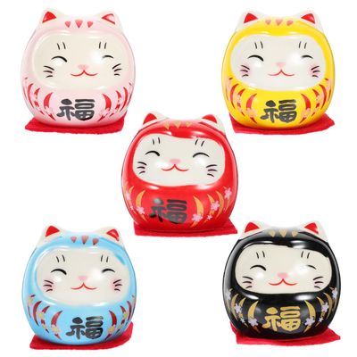 5pcs Mini Japanese Ochoko Ceramics Fortune Doll Miniature Doll Statue for Table Desktop Car Interior Decor