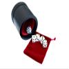 Alex Cramer Golden Gate Dice Cup Set - 5 White Dice, Drawstring Pouch & Book of Dice Games (Liars Dice Game) Included - Leather Dice Cup - Noiseless Liner for Quiet Shaking - Deep Mahogany view 1