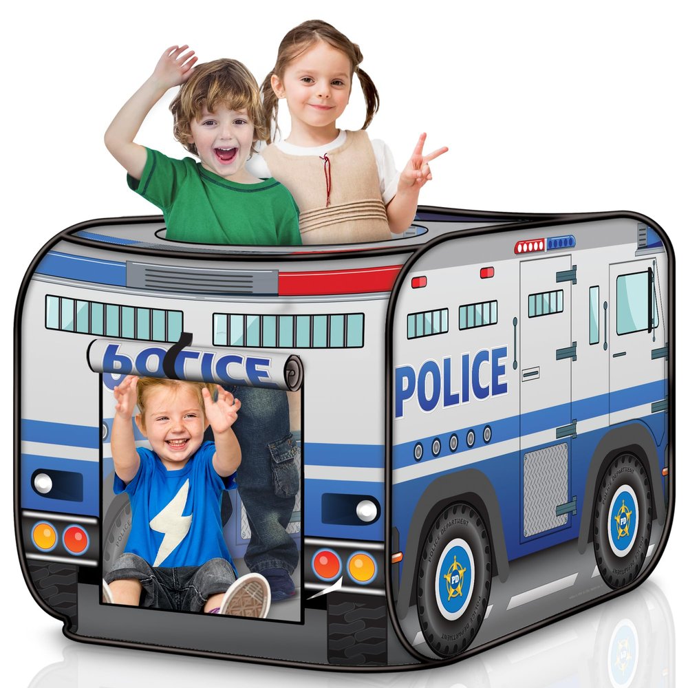 ArtCreativity Police Car Tent with Carry Bag, Pop Up Indoor Truck for Kids, Police Officer Outdoor Playhouse, Flat-Folding Kids Play Tent for Interactive Fun, Compact Storage Vehicle Toy