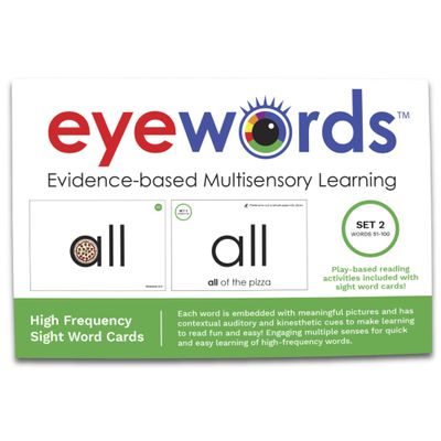 Eyewords Multisensory Sight Word & Phonics Flash Cards, Set 2 (High-Frequency Words 51-100) - Kinesthetic Learning, Picture-Embedded - Pre-K - Grade 3 - Homeschool & Classroom Use - Model EW-23