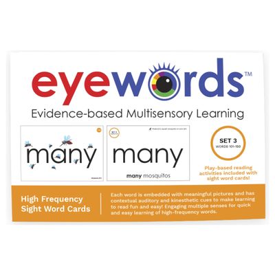 Eyewords Multisensory Sight Word & Phonics Flash Cards, Set 3 (High-Frequency Words 101-150) - Kinesthetic Learning, Picture-Embedded - Pre-K to Grade 3 - Homeschool & Classroom Use - Model EW-24
