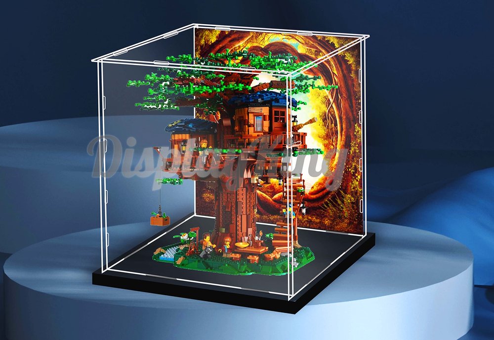Acrylic Display case Compatible with Tree House 21318 -3mm Thickness (Model Set is not Included) (Autumn Theme Background)(US Stock)