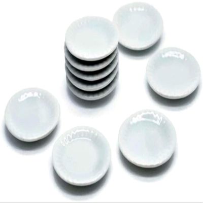 10 White Gray Cearmic Plate Dish Bowl Size 2.7cm Dollhouse Miniatures Food Kitchen Docoration