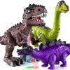 TEMI 3 Pack Electrical Walking Dinosaur Toys for Toddlers 3-4 3-5 Years with Sound and Light Up, Toddler Robot Dinosaur, Brachiosaurus, Stegosaurus Dinosaur Figures for Kids view 1