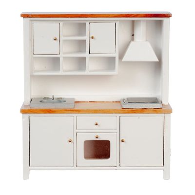 Melody Jane Dolls Houses Dollhouse White & Oak Complete Modern Kitchen Unit with Sink Oven & Hob 1:12