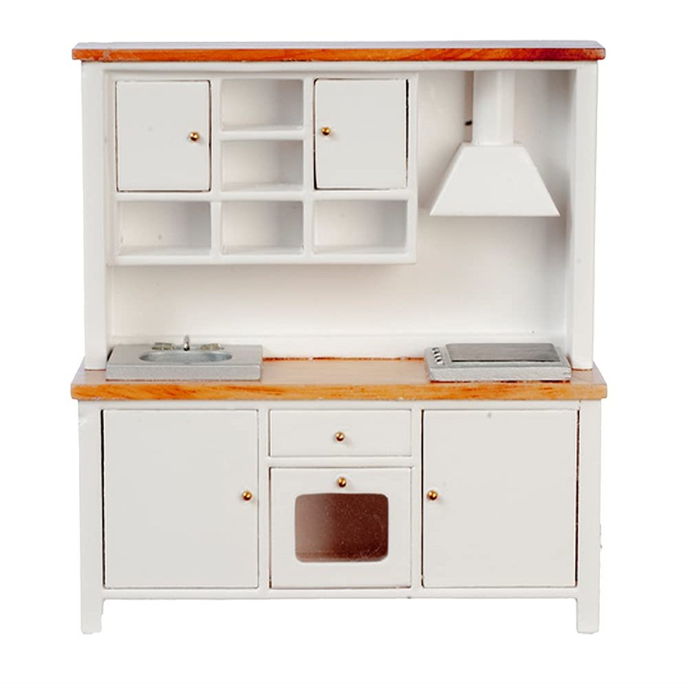 Melody Jane Dolls Houses Dollhouse White & Oak Complete Modern Kitchen Unit with Sink Oven & Hob 1:12
