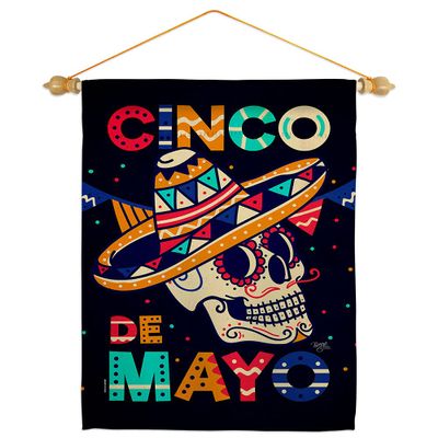 Breeze Decor Skull Cinco De Mayo Garden Flag Set Wood Dowel Summertime Party Cactus Pinata Sombrero Mexican Fiesta Outdoor Small Decorative Gift Yard House Banner Double-Sided Made in USA 13 X 18.5