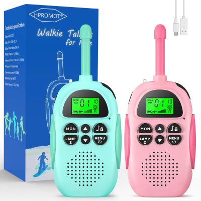 HPROMOT Walkie Talkies for Kids Rechargeable 2 Pack Walkie Talkies, Long Range 22 Channels 2 Way Radio Kids Birthday Toy Gift for 3-12 Year Old Boys Girls Outdoor Adventures Camping Hiking