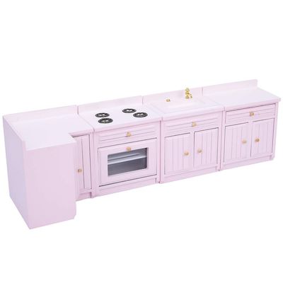 Wooden Kitchen Cabinet Set Dollhouse Kitchen Furniture Kit 1:12 Dollhouse Miniature Furniture Exquisite Doll House Accessory for Doll House