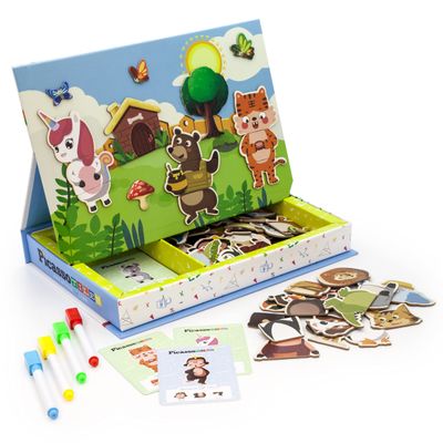 PicassoTiles 112 Piece Magnetic Mix & Match Animal Building Activity DIY Combination Puzzle Book Kid Toy Set Educational Playset STEM Learning, 20 FREE Unique Animals Creative Inspirational Idea Cards