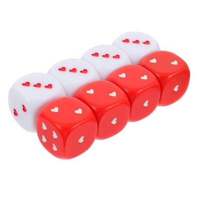 NUOBESTY Funny Math Games 8pcs Heart Dice White Red Dice Six Sided Gaming Dice 25MM Novelty Funny Party Favor for Carnival Graduation Club Playing Table Game Props Table Game Dice