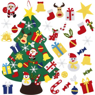 BYKITCHEN Felt Christmas Tree for Kids with 30pcs Detachable Ornaments, 3.3 FT DIY Felt Wall Christmas Tree for Toddlers, Wall Hanging Xmas Decorations Craft Kits