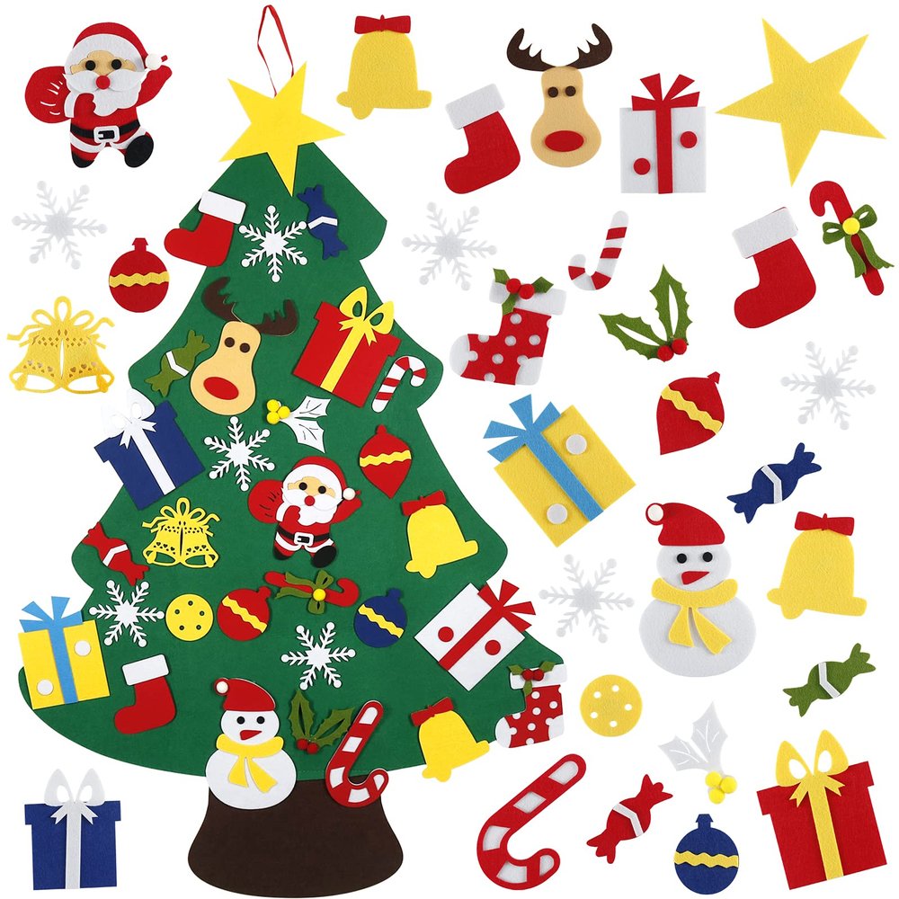 BYKITCHEN Felt Christmas Tree for Kids with 30pcs Detachable Ornaments, 3.3 FT DIY Felt Wall Christmas Tree for Toddlers, Wall Hanging Xmas Decorations Craft Kits