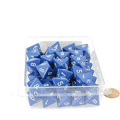 Blue Opaque Dice with White Numbers D8 Aprox 16mm (5/8in) Pack of 50 Wondertrail