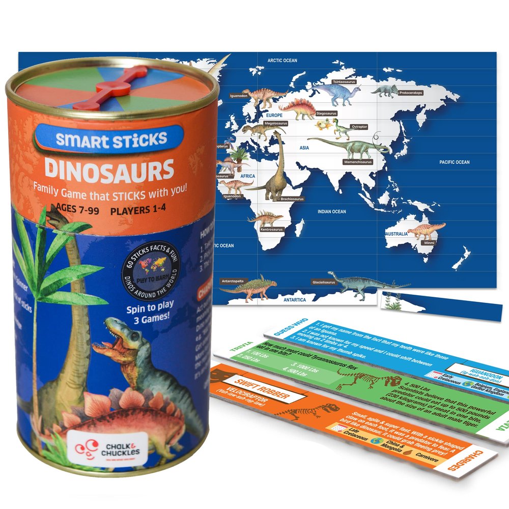 Chalk and Chuckles Smart Sticks Dinosaur Game, Gifts for Kids 8-12 Years, Dinosaur Toys Alternative, Family Games for Kids & Adults, Learning Gifts