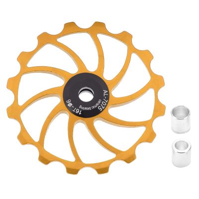 Keenso Derailleur Pulley, Aluminum Alloy Mountain Rear Derailleur Pulley 16T Derailleur Pully Bearing Wheel Guidess Wheel for Mountain Road (Gold)