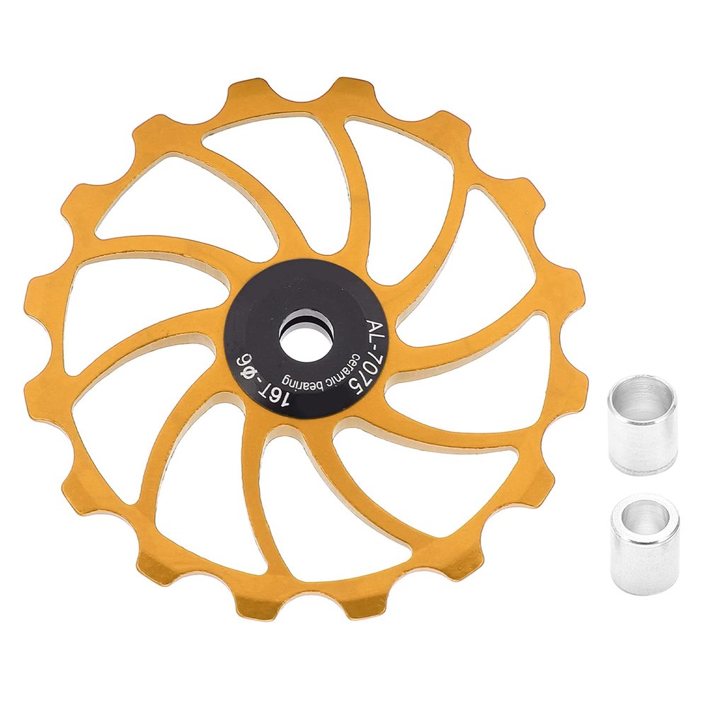 Keenso Derailleur Pulley, Aluminum Alloy Mountain Rear Derailleur Pulley 16T Derailleur Pully Bearing Wheel Guidess Wheel for Mountain Road (Gold)
