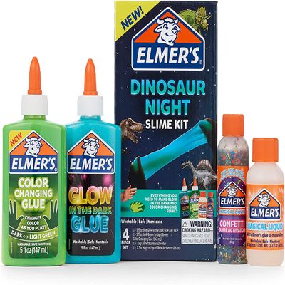 Elmers Glue Slime Kit Dinosaur Night Makes Color Changing and Glow in the Dark Slime Includes Liquid Glue and Activator 4 Count