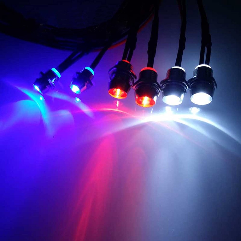 BOLIDORC 6 LED RC Car Light Kit, White Headlight Red Taillight Yellow Turn Signal Light for 1/10 1/8 RC Models TRX4 D90 SCX10 RC Car Truck Lighting (Red, White & Blue)