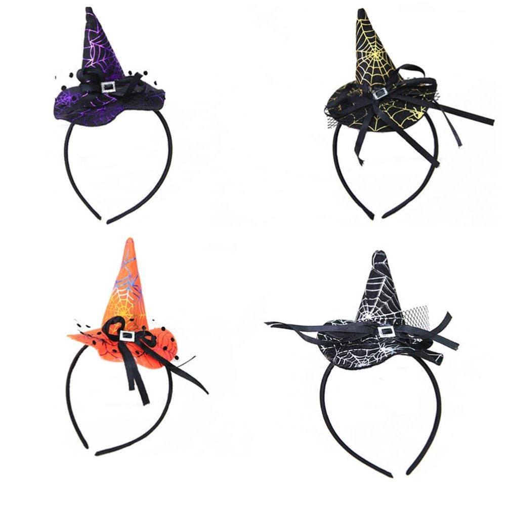 Uonlytech 4 Pcs Halloween Hat Mini Pointy Witch Headwear Hair Hoop Hairband Accessories Cosplay Party Props Decoration