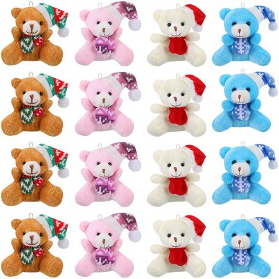 12 Pieces Christmas Mini Bear Bulk 3.15 Inch Soft Plush Stuffed Animal Toy Xmas Tree Cute Ornaments Plush Bear Keychain Gift for Birthday Present Box Wedding Party Favors Award Decor(Christmas Style)