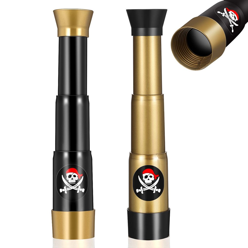 2 Pieces Plastic Pirate Telescope Toy Portable Adjustable Mini Retro Telescope Mini Plastic Pirate Captain Monocular Telescopes Toy for Party Favor Supplies, Bronze and Black