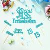 13th Cake Decorations - Official 13 I'm a Teen Cake Topper with 24 Pack Cupcake Toppers Teal Blue Glitter for Teenager Girls Thirteen Birthday Party Supplies view 3