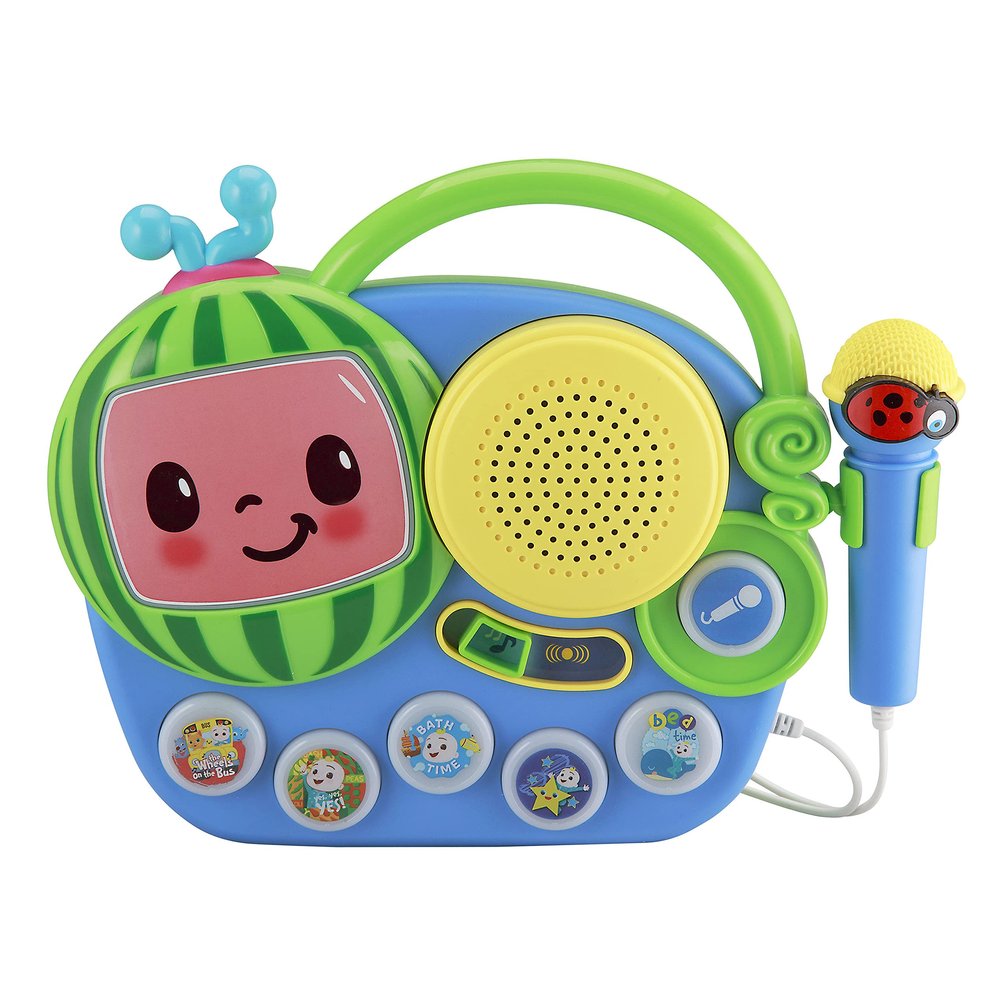 eKids Cocomelon Toy Singalong Boombox with Microphone and Built-in Music, Toddler Toys for Fans of Cocomelon Gifts