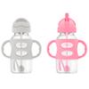 Dr. Brown's Milestones Wide-Neck Sippy Straw Bottle, Spill-Proof with 100% Silicone Handles and Weighted Straw, 9 oz/270 mL, Gray & Pink, 6m+, 2-Pack view 1