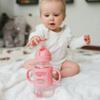 Dr. Brown's Milestones Wide-Neck Sippy Straw Bottle, Spill-Proof with 100% Silicone Handles and Weighted Straw, 9 oz/270 mL, Gray & Pink, 6m+, 2-Pack view 3