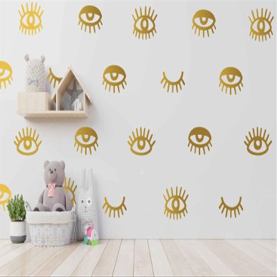 44pcs Eye Pattern Sticker for Girl's Bedroom Eyelash Decals Modern Wall Sicker Baby Girl Removable Wall Decor SK018 (Gold)
