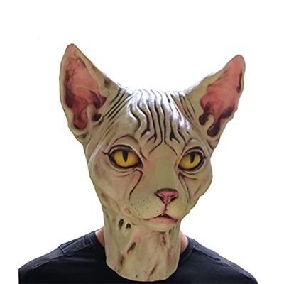 EraSpooky Sphynx Cat Halloween Costume Latex Animal Creepy Carnival Party Mask