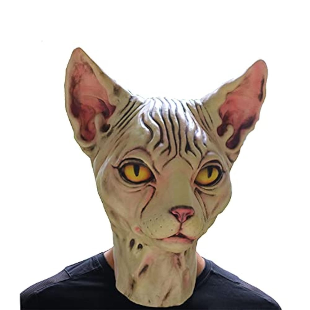 EraSpooky Sphynx Cat Halloween Costume Latex Animal Creepy Carnival Party Mask