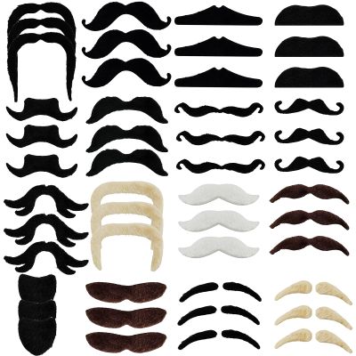 Jutoe 48pcs Fake Mustaches, Self Adhesive Novelty Mustache Set Fiesta Party Supplies for St. Patrick's Day Masquerade Party Costume and Halloween Festival Party (16Style)