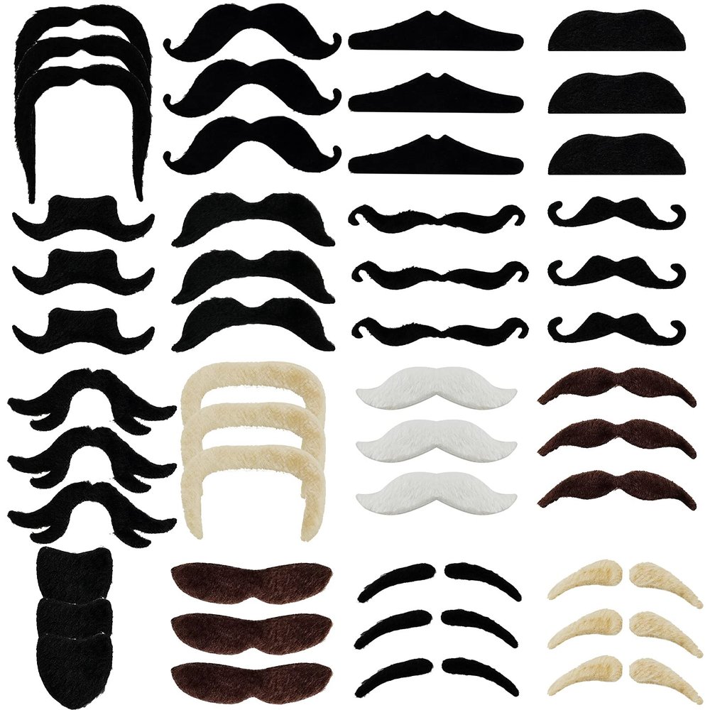 Jutoe 48pcs Fake Mustaches, Self Adhesive Novelty Mustache Set Fiesta Party Supplies for St. Patrick's Day Masquerade Party Costume and Halloween Festival Party (16Style)