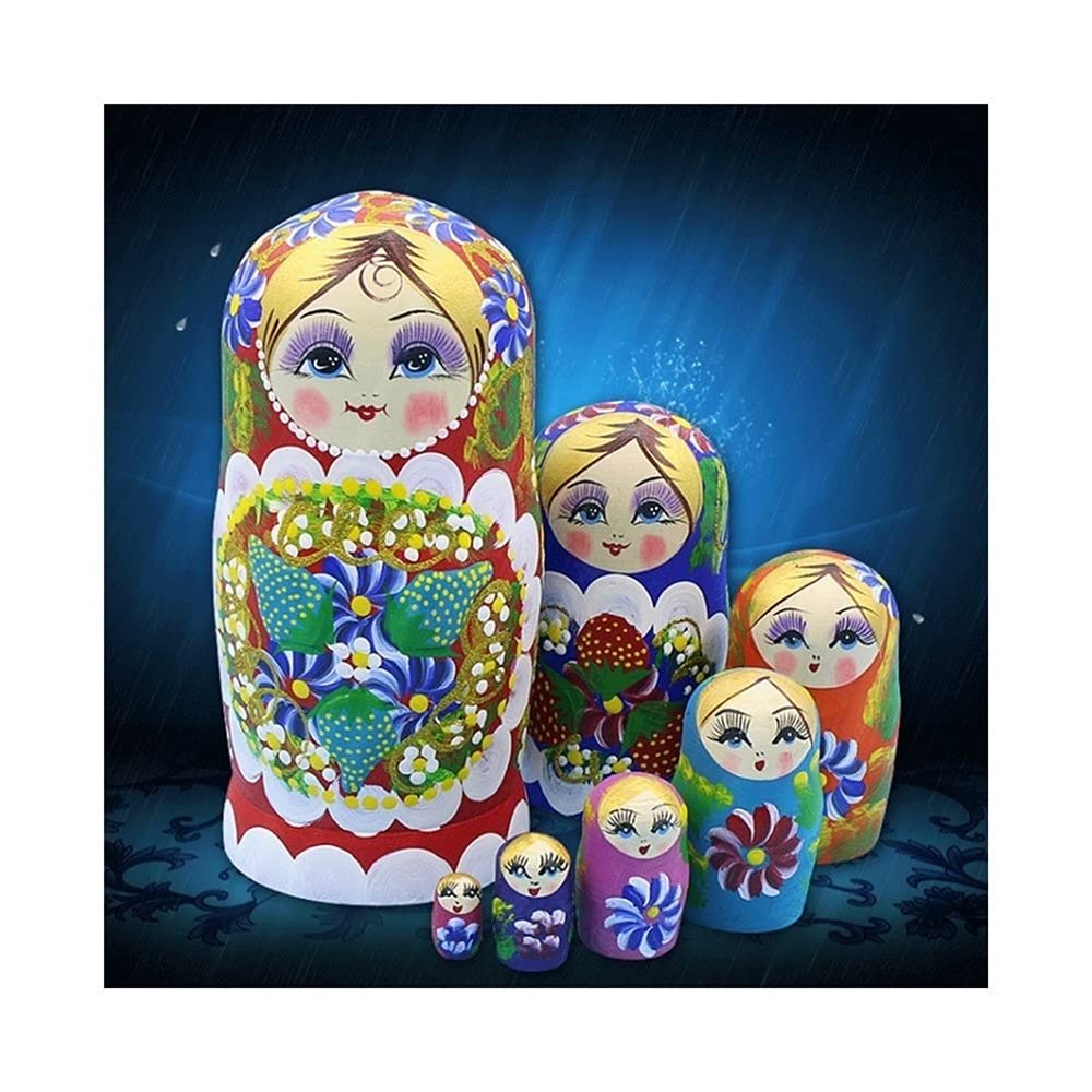 Russian Nesting Dolls 7-Layer Nesting Dolls Strawberry Girl Pattern Matryoshka Hand-Painted Wooden Crafts Home Decoration (Color : A)