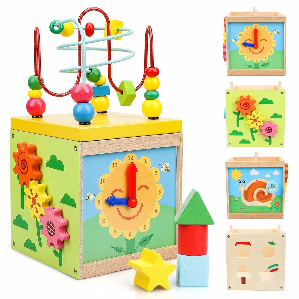 TOY Life Wooden Baby Activity Cube for Toddlers 1-3 Learning Toys for 1 Year Old with Busy Cube Bead Maze for Toddlers 1-3 Educational Toys for 1+ Year Old 9 10 Month Baby Toy Gifts
