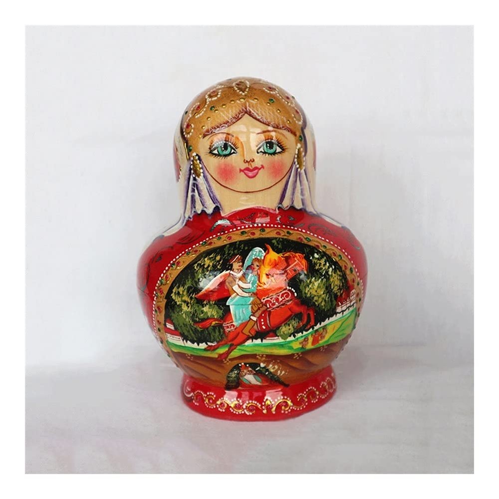 Russian Nesting Dolls 10-Layer Nesting Dolls Wooden Princess Pattern Matryoshka Hand-Painted Home Decoration Wedding Gift (Color : A)