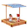 Kids Sandbox with Cover, 46.5" Wooden Sand Box w/Adjustable Canopy, Large Outdoor Cedar Sandpit for Backyard Play view 1