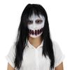 Halloween Female Sadako Ghost House Face Needle Scar Crack Mask Scary Challenge Games Evil Silicone Latex Mask with Long Hair Costume Party Props view 1