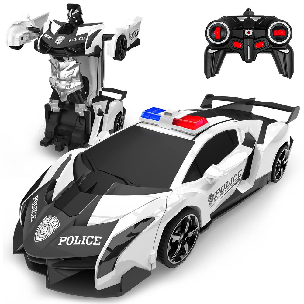 BLUEJAY Transform Rc Cars for Boys 4-7 8-12, 2.4Ghz 1:18 Scale Remote Control Car Transforming Robot, One-Button Deformation 360 Rotation and Drift Car Toy Gifts for Boys 3-5 (White)