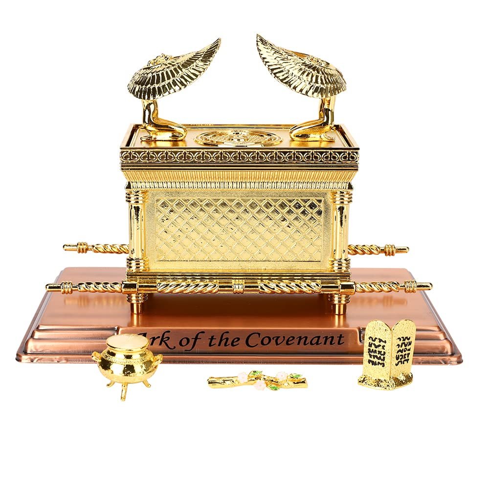 BRTAGG The Ark of The Covenant Replica Gold Plated Statue with Contents, Aarons Rod/Manna/Ten Mandments Stone (Large)