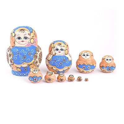 LWSX Russian Nesting Dolls 10-Piece Cute Matryoshka Suitable for Children's Toys Nesting Dolls Home Office Decoration Gifts (Color : Blue)