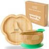 Suction Bowl for Baby, Bamboo Baby Bowl and Spoon Set with Removable Food-Grade Silicone Suction Cup for Kids  Safe, Sturdy, Non-Toxic Toddler Suction Bowl for Baby-Led Self-Weaning (Green Bundle) view 1
