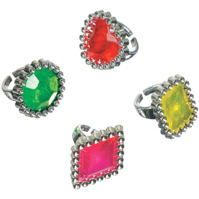 Assorted Colors Plastic Jewel Ring - 1"x1" (16 Count) | Perfect Novelty Accessories for Kids, Party Favors & Fashion-Forward Fun