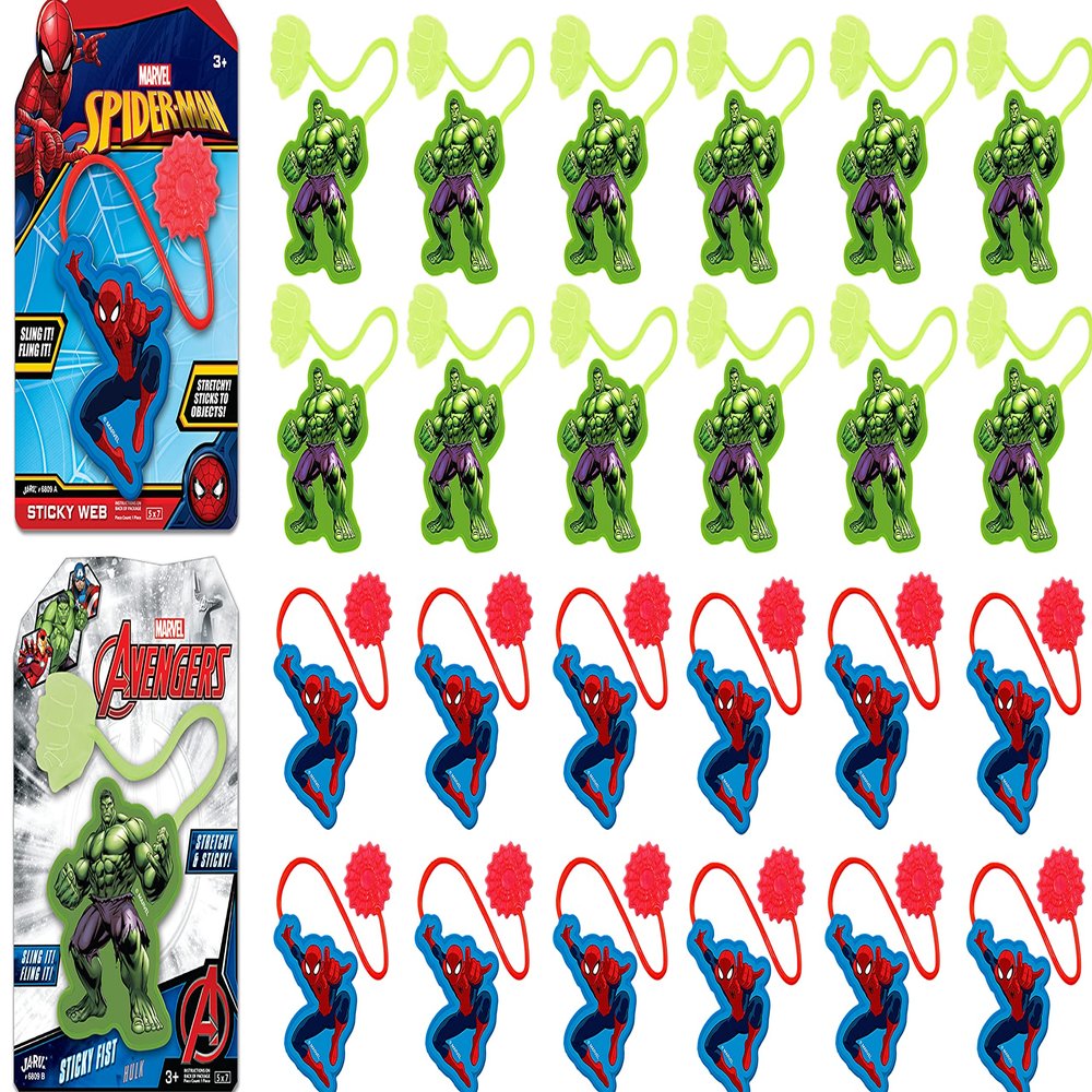 JA-RU Marvel Spiderman & Hulk Sticky Stretchy Fidget Toy (24 Units) Just Like Sticky Hands for Kids Bulk Treasure Box Toys for Classroom Prizes. Kids Goodie Bag Stuffers. AB-6809-24