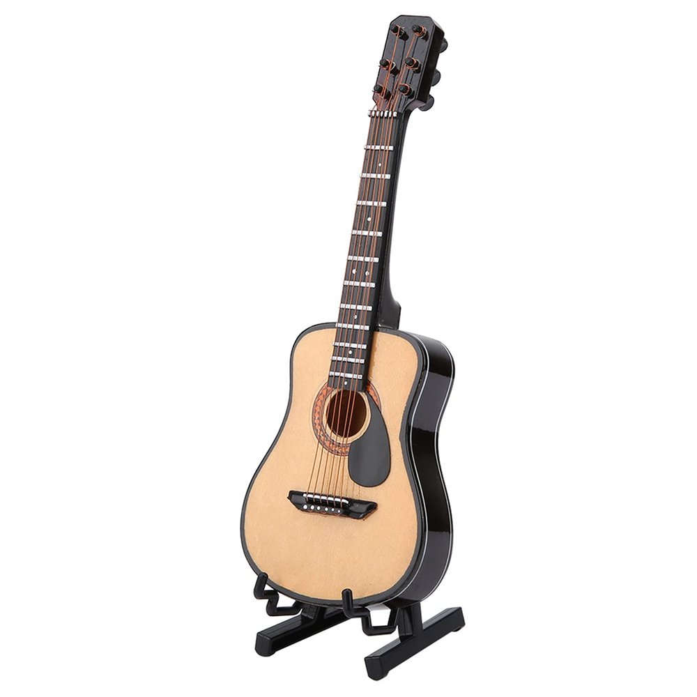 Hztyyier Wooden Musical Instrument Wooden Model Ornaments CraftMiniature Wooden Guitar for Decoration for Dollhouse Model Home(16cm) Ornaments