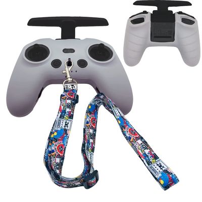 RAWECUD FPV Controller Lanyard Neck Strap and Remote Controller Silicone Cover for DJI FPV Combo Avata Remote Controller Accessories (Grey Cover + Lanyard)