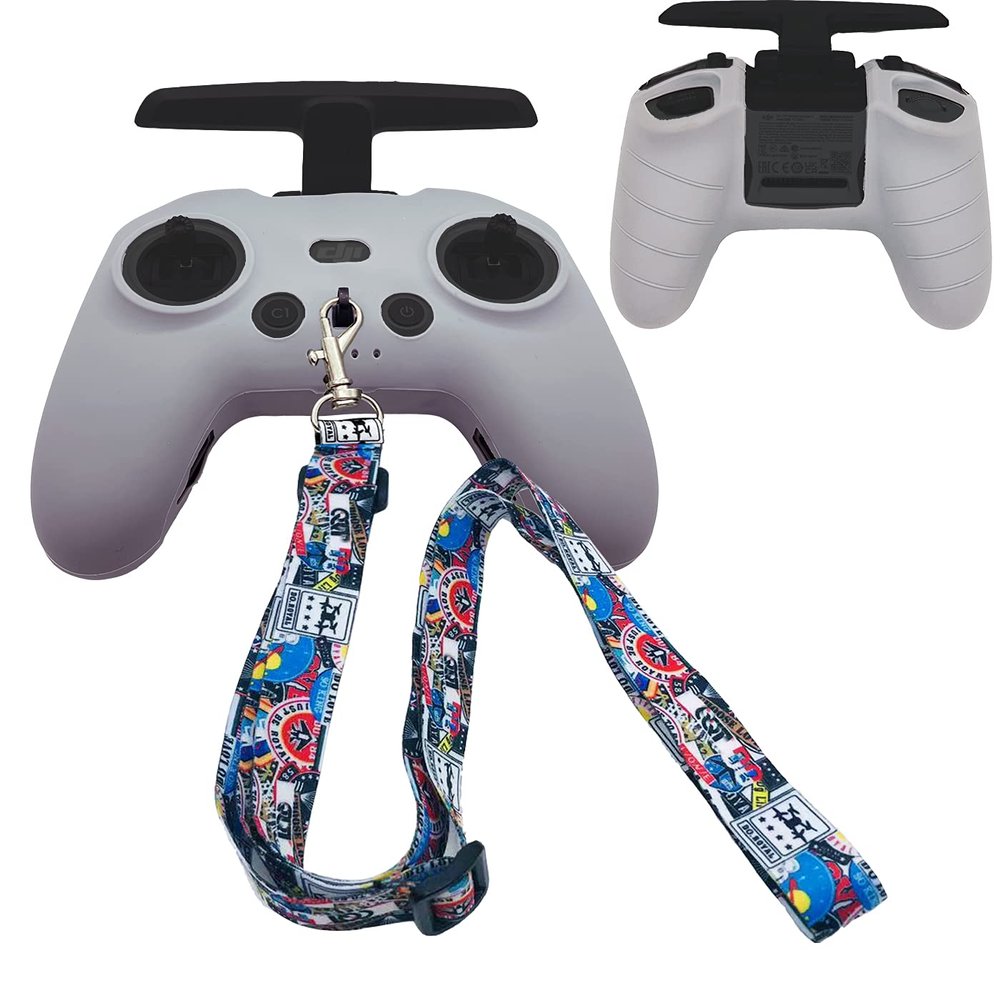 RAWECUD FPV Controller Lanyard Neck Strap and Remote Controller Silicone Cover for DJI FPV Combo Avata Remote Controller Accessories (Grey Cover + Lanyard)