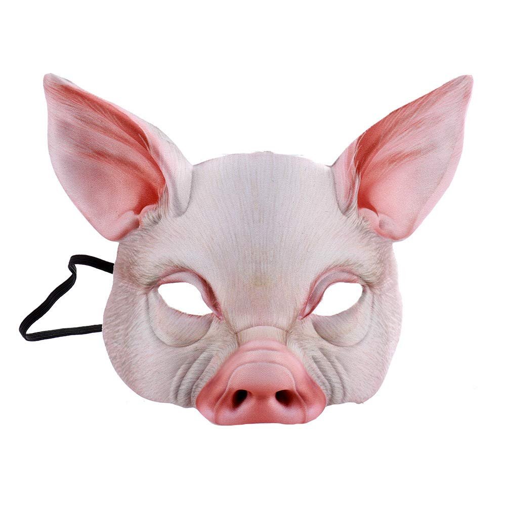 Animal Pig Head Mask Scary Cosplay Prop Animal Mask Masquerade Halloween Half Face Pig Mask Festival Cosplay Props (White)